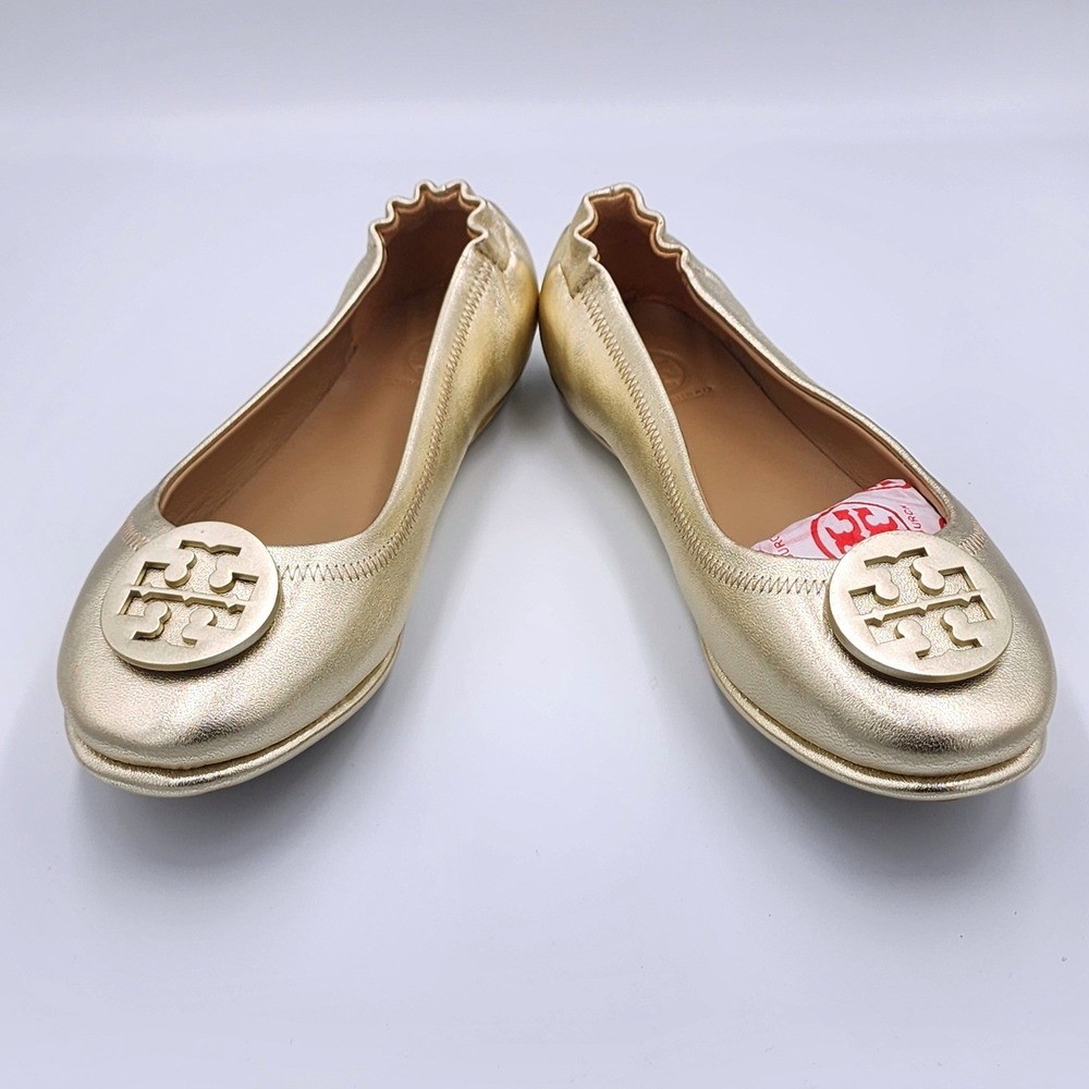 Tory Burch Metallic Gold Reva Ballet Flats - Picture 2 of 14
